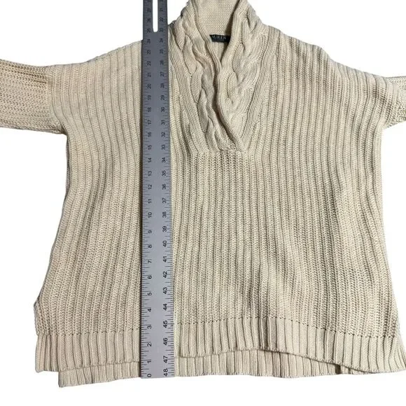 Lauren Ralph Lauren LRL‎ Womens M Sweater Shawl Cable Knit Collar Beige Warm - Picture 8 of 13